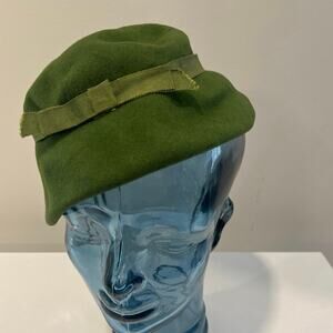 Vintage Henry Pollak 950s-60s 100% Wool Pill Box Hat Green JL